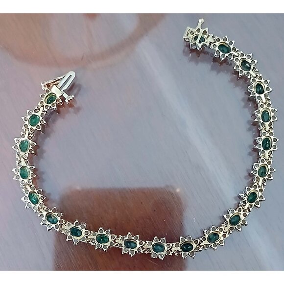 14K Yellow Gold Emerald & Diamond Link Bracelet - Picture 9 of 13